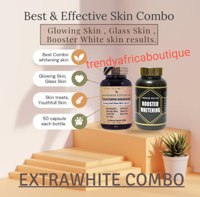 3pcs set: GLUCENTA DIAMOND+ BOOSTER+ Pro DETOX with lemon flavor whitening supplements. Premier edition. Skin Whitening, glowing and brightening duo. 50 capsules each in each bottle.