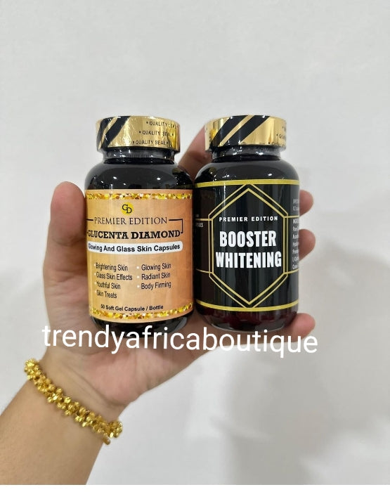 3pcs set: GLUCENTA DIAMOND+ BOOSTER+ Pro DETOX with lemon flavor whitening supplements. Premier edition. Skin Whitening, glowing and brightening duo. 50 capsules each in each bottle.