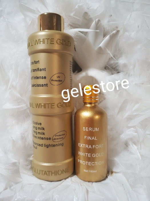 3pcs banga: Authentic final white Gold body lotion set: lotion 500ml, soap and dark spots corrector soap 200g. formulated with glutathion & natural ingredients + plant extracts. Fast acting Whitening/brightening the skin safely. 100% satisfaction (Copy)