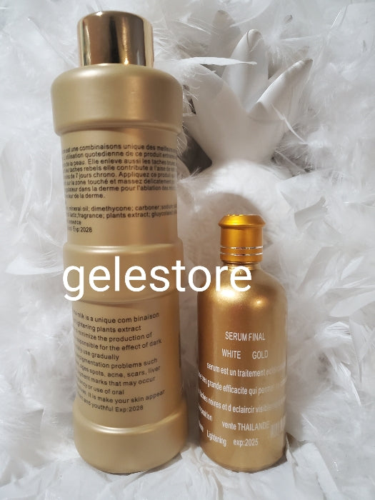 3pcs banga: Authentic final white Gold body lotion set: lotion 500ml, soap and dark spots corrector soap 200g. formulated with glutathion & natural ingredients + plant extracts. Fast acting Whitening/brightening the skin safely. 100% satisfaction (Copy)