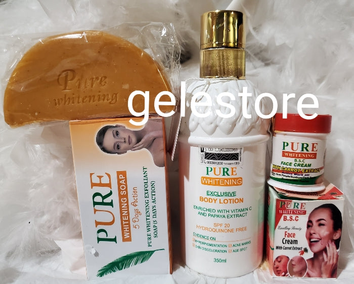 3pcs set Pure Whitening exclusive Body lotion 350ml, soap & B.S.C Face cream Vitamin C and papaya enriched