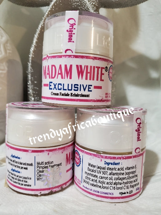 2 in 1: Strictly original Madam White Exclusive whitening face cream for sensitive skin + xtra whitening face soap. New package. 60g multi action: pimples and acne treatment