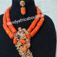 New arrival 4pcs coral-necklace set. Latest 2 rows Nigerian celebrant beaded necklace set with 2 bracelets.  Classic pendant with coral accent.  A rear find. EDO CORAL FOR TRADITIONAL WEDDINGS/EVENT