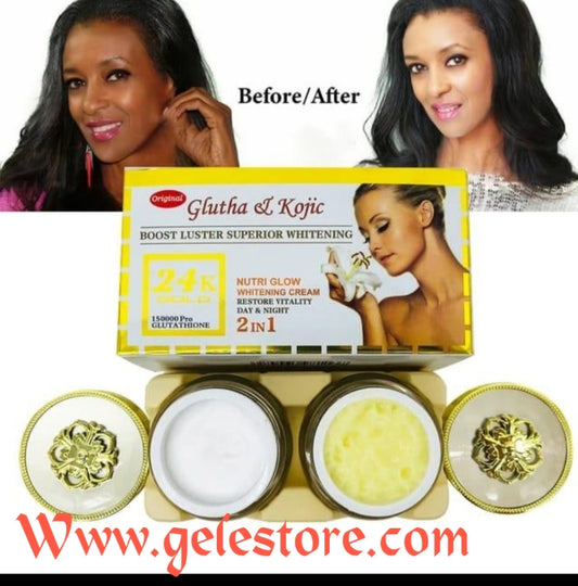 Original gluta & kojic 24k gold whitening face cream with 150000 pro glutathion 2 in 1 for day & night