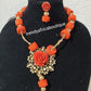 Edo coral-necklace set matching bracelets & earrings traditional Bridal wedding choker necklace & drop pendant, earrings and one Bracelets. Exclusive Nigerian Native bead Bridal-accessories