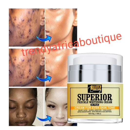 New products alert: Glitzluxury superior anti freckles whitening face cream 4K Plus. Spf 30. Anti-aging, even skin tone 50gx 1