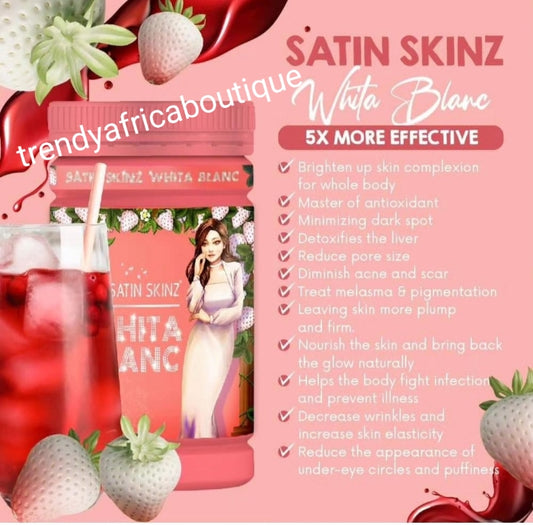 New product alert: Satin Skinz Whita Blanc powder supplements 5x more effectivein skin brightening. Treat hyperpigmentation, diminish acne & scar. 800g jar + free 3 sachets