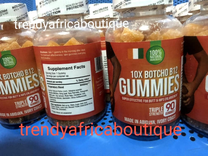 BACK IN STOCK IN BIGGER BOTTLE; 10x Botcho B12 Gummies Super effective for butt & hips enlargement. Triple Strength, 90 Gummies per bottle! Made from Natural root. 3 months supply