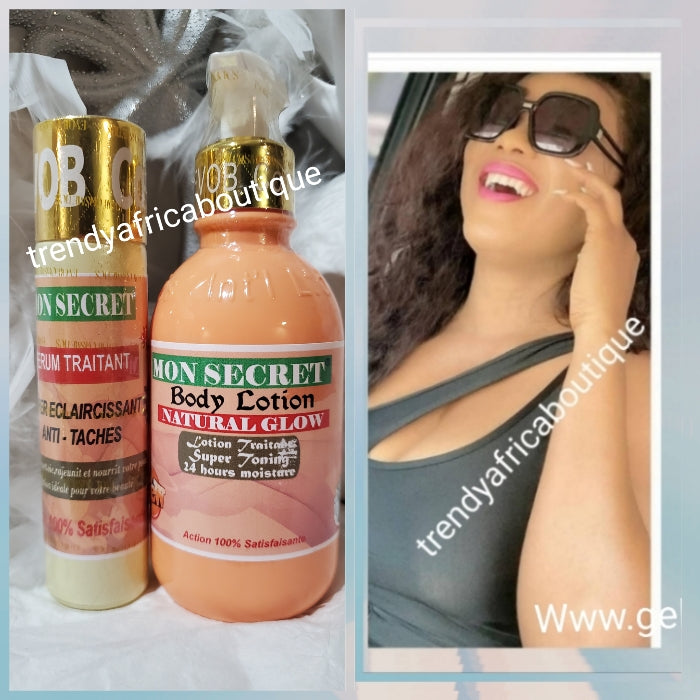 3pcs New package: Mon secret fast action Eclaircissant, whitening, brightening & glowing combo set. Anti black stains and marks. Body Lotion 300ml, serum 60ml& face cream 50g