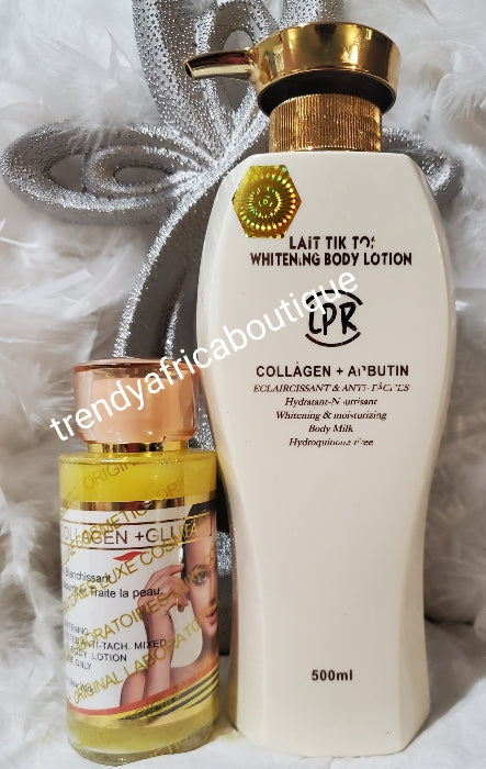 2pcs. Lait TIK TOK whitening body lotion with collagen & albutin intense whitening & nourishing body milk 500mlx1. Ecclaircissant + anti tache PLUS Glutathion & Collagen serum