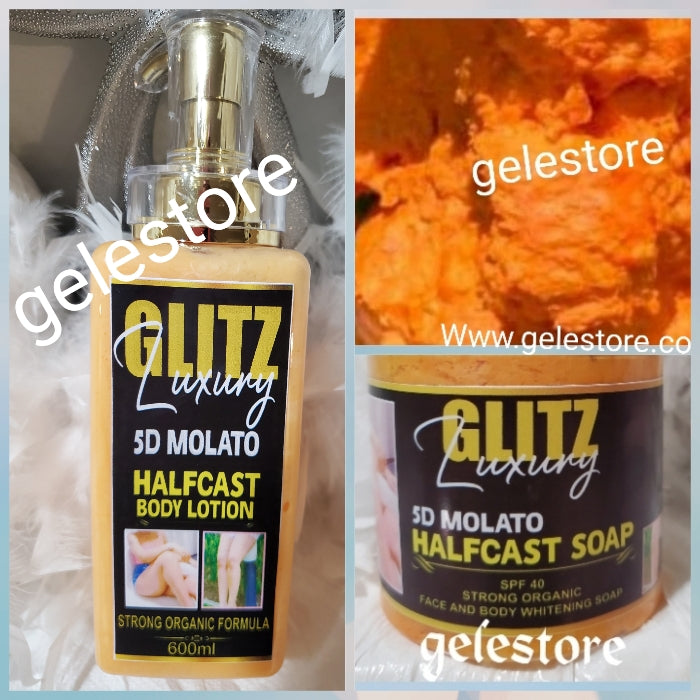 2pcs set:Glitz Luxery 5D molato half-cast Body lotion 600ml & the molato soap 600g. Strong whitening & Repair Organic Formula.
