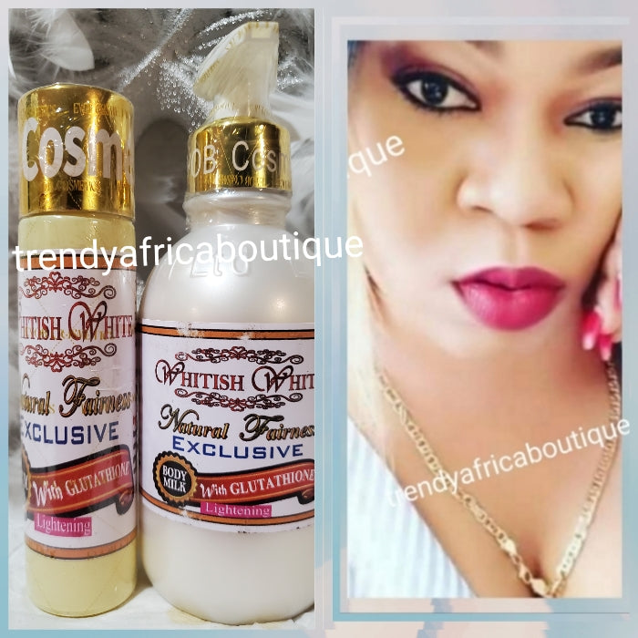 New packaging 4pcs set: EVOB whitish White exclusive Natural fairness  2 body milk 250ml each, 2 whitish white strong serum,  combo for a healthy flawless complexion