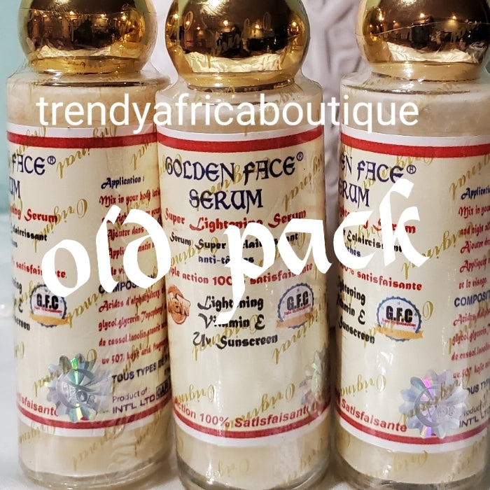 NEW packaging: Combo deal: Original Golden face whitening body milk 250ml x 2 bottles, serum x 2 bottlesand face cream x 2 jar.. Triple action body lotion with vitamin E and carrots extracts. Fades dark spot, acne, pimples. day and night.