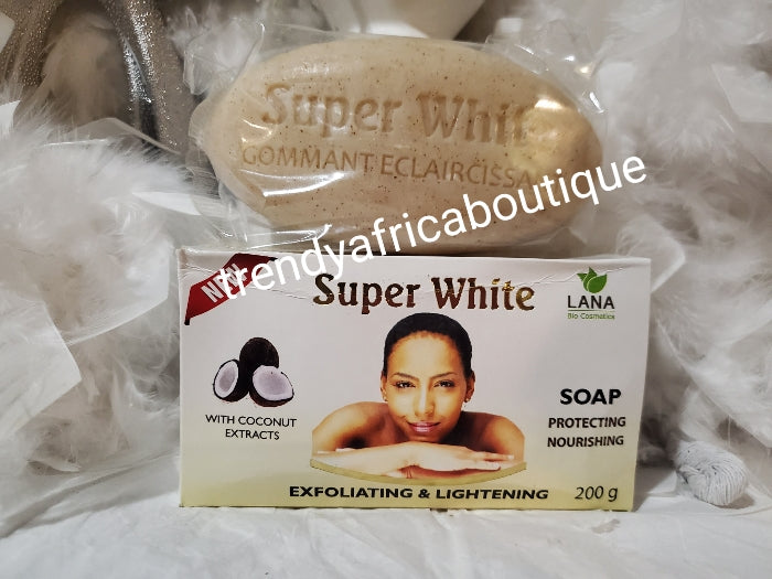 LANA super white lightening & exfoliating soap for face & body. Anti black spots and deep cleansing for all skin types. 200g x 1