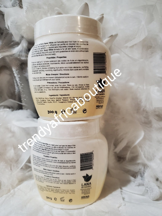 X 1 Kapsel Lana Super White Klärende Körpercreme mit Kojisäure und Vit. E, Kokosöl für einen gleichmäßigen Hautton. 300g x 1