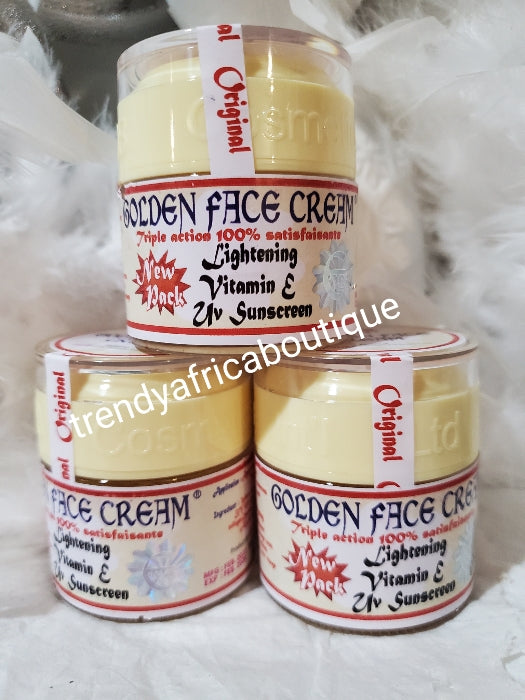 NEW packaging: Combo deal: Original Golden face whitening body milk 250ml x 2 bottles, serum x 2 bottlesand face cream x 2 jar.. Triple action body lotion with vitamin E and carrots extracts. Fades dark spot, acne, pimples. day and night.