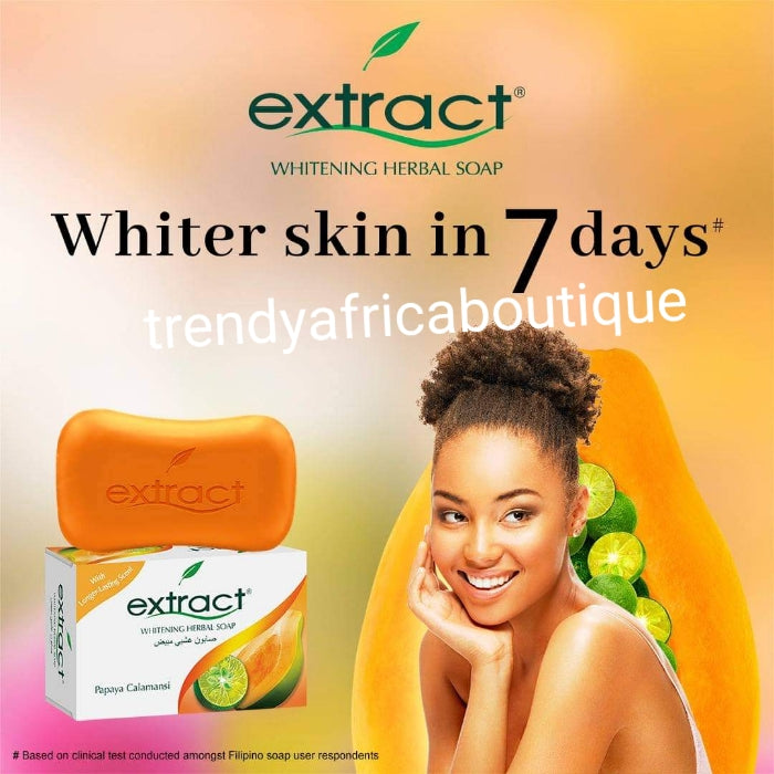 X 2  soap Nigeria EXTRACT SOAP for TOUGHER SKIN. 100% Original Extract whitening herbal soap with papaya Calamansi. Super glowing/clears pimples and sun burn. For mild to sensitive skin.  We also have extracts body lotion. Price is for one