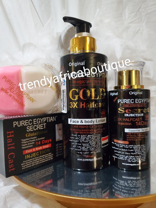 NEW ORIGINAL Purec Egyptian magic Whitening HALFCAST face & body lotion, Purec serum & soap  sp