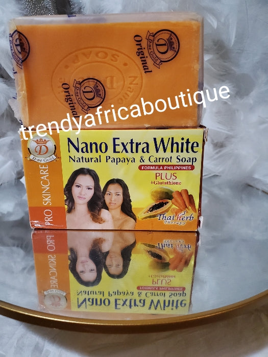 X 3 soap ORIGINAL Nano Extra white Natural papaya & Carrot soap. face Trendy Africa Boutique X 3 soap ORIGINAL Nano Extra white Natural papaya & Carrot soap. face Trendy Africa Boutique