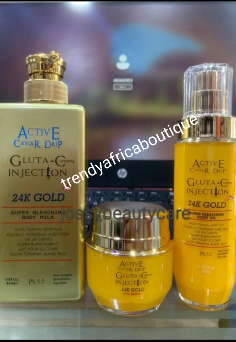 3pcs set: Active Caviar drip Gluta terminal white PLUS. 24k Gold SUper Bleaching body lotion, Serum & face cream. NOT INTERESTED IN BLEACHING? DONT BUY.