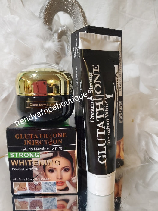 Perfect combo; 2pc GLutathion strong whitening face cream PLUS Abebi white Gluta terminal white inj. Tube cream. Very effective!