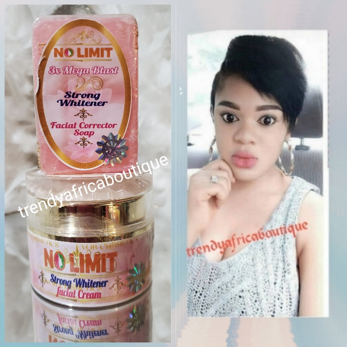 Combo 4 pcs set of NO LIMIT Plus  body lotion, strong facial whitening face cream, face soap and whitening black soap.Soften and moisturize. 100% response on darks spots, pimples and acne. 7 days Action