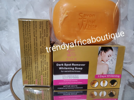 Final white Gold dark spot remover whitening soap for Sensitive areas. 3 days whitening complex with collagen 200g x 1