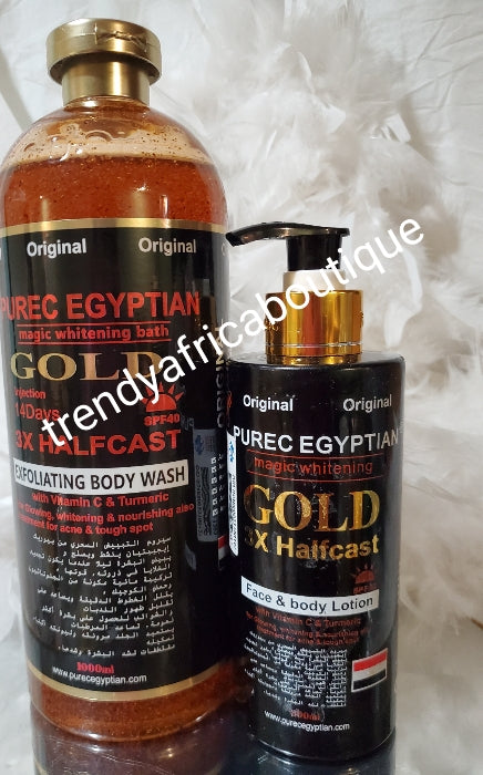 NEW ORIGINAL Purec Egyptian magic Whitening HALFCAST face & body lotion plus  Purec Egyptian 3x Halfcast exfoliating body wash 1000mlx 1 spf 40