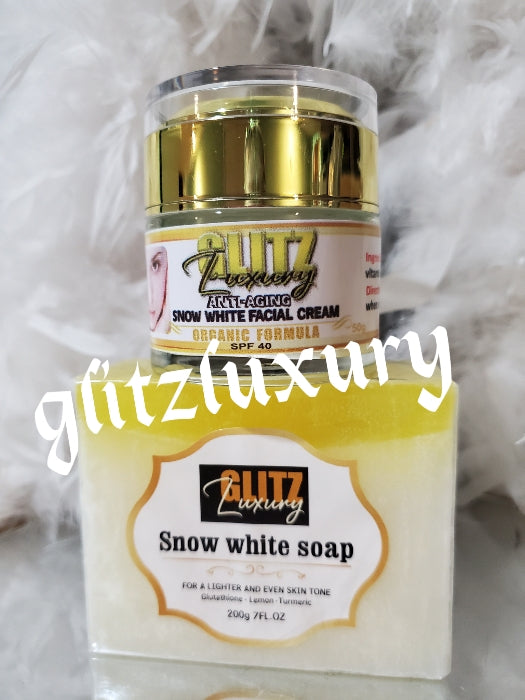 New product alert: Glitzluxury SNOW WHITE anti-aging face cream with vit. C & SPF40  and snow white kojic soap for face & body. FAST ACTION whitening. Anti spots, wrinkles