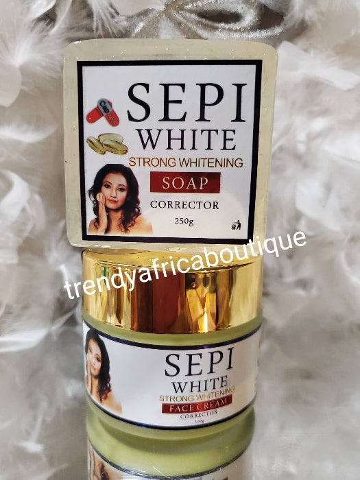 4pcs set SEPI WHITE STRONG Whitening Corrector body lotion, face cream, soap &  sepi concentrated serum. Dark spot corrector serum Super effective