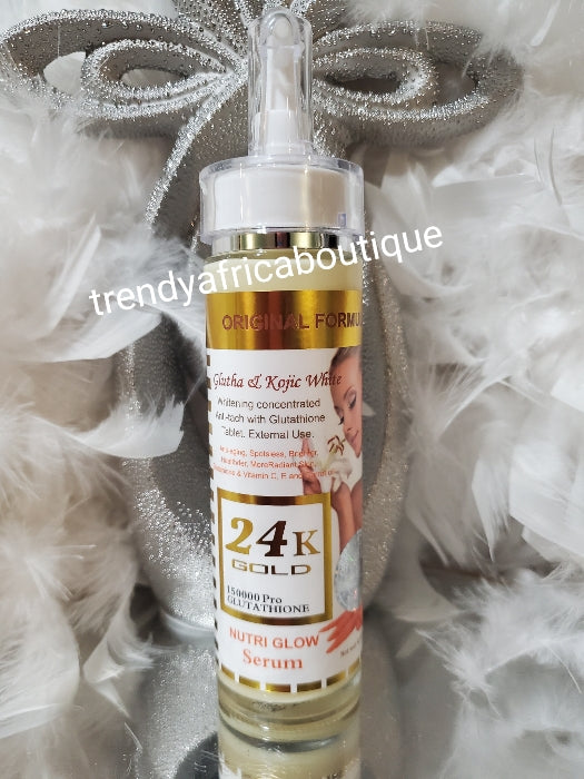 Original formula glutha & kojic white serum. 24k gold anti aging whitening concentre with glutathione tablet. Nutri glow serum x 1 bottle sale. Mix into body lotion or face cream