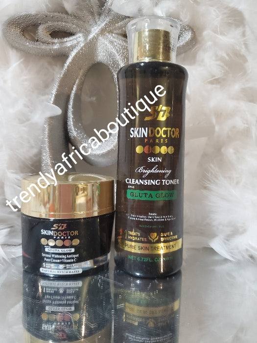 2pcs set. Skin Doctor Paris brightening face cleanser and toner with salicylic acid & witch hazel for face & neck, 200ml PLUS sk8n doctor paris gluta Glow intense whitening anti spots face cream with Vitamin C