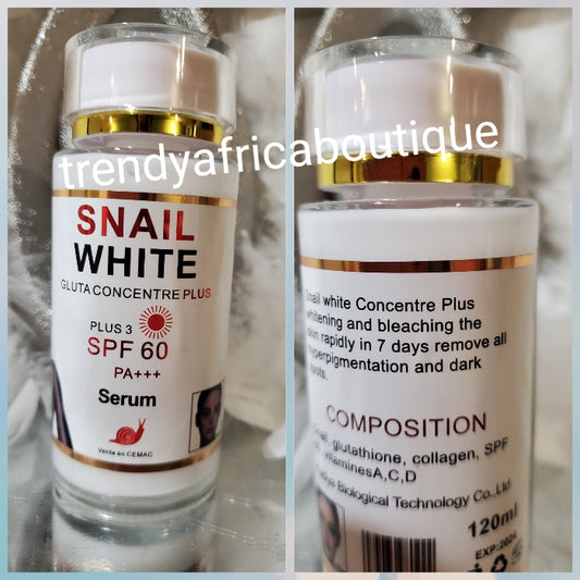 Snail white Gluta concentrate PLUS 3 serum spf 60. intense whitening Serum/oil with snail slime, glutathione & Collagen 120ml x 1. Bleaching in 7 days.