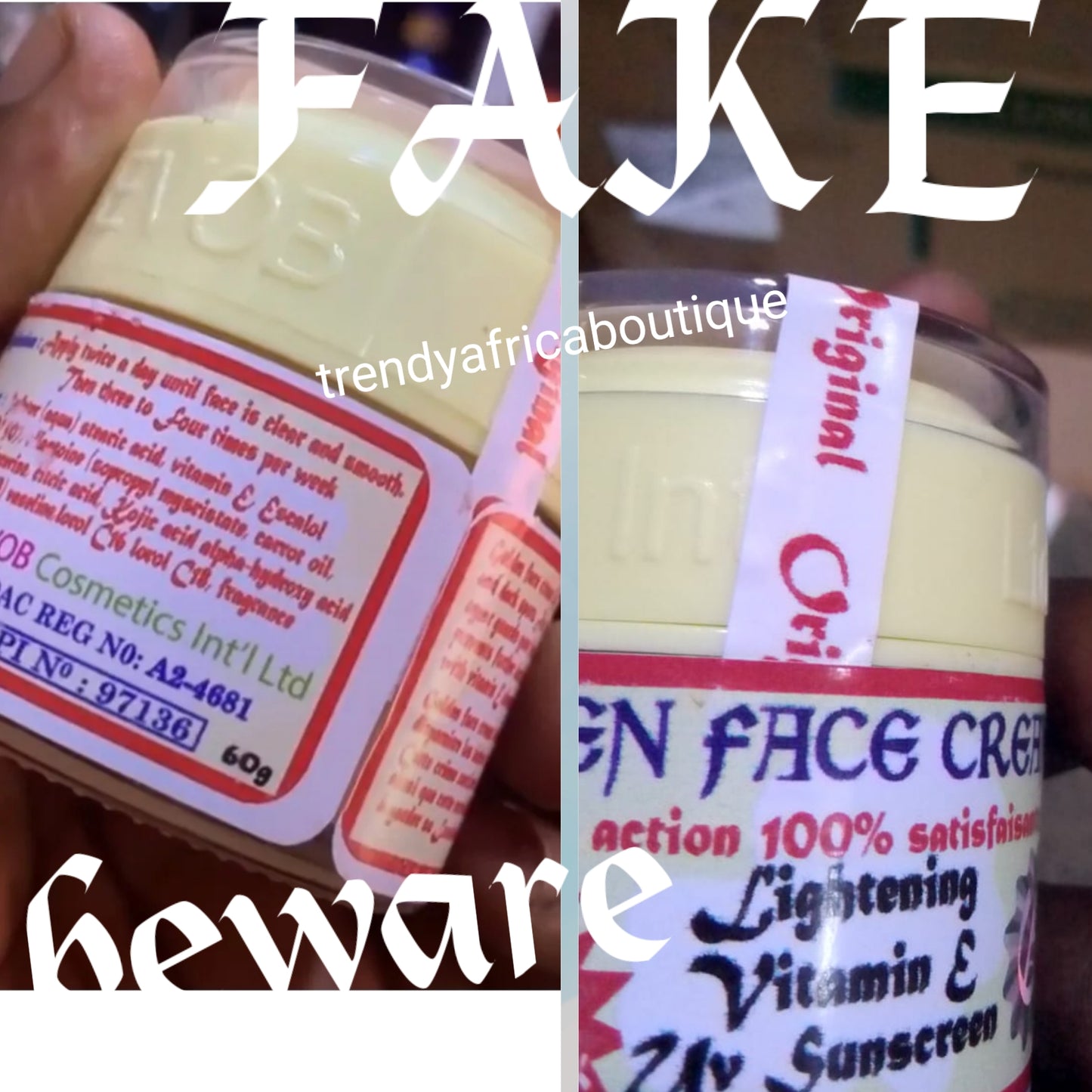 Your # 1 store for AUTHENTIC EVOB PRODUCTS 👌👌!!  60g 1 jar sale: Authentic/Original Golden face triple action whitening face cream. Fades dark spot, acne, pimples,  dark under eye from the face. For all skin type. Buyer beware of FAKE.