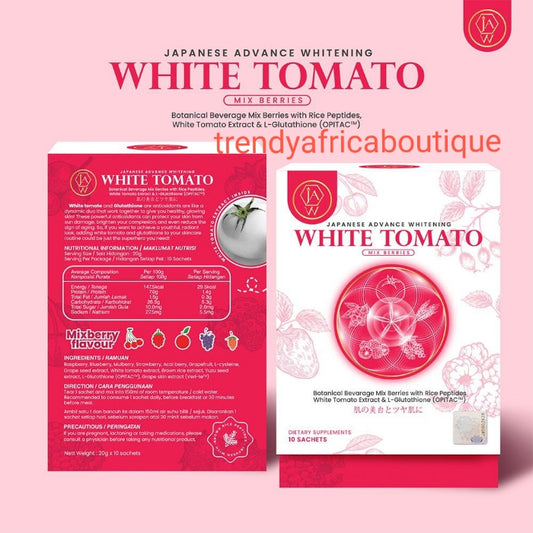 New product alert: Jaw White Tomato mix berries, rice peptides + L-Glutathion. New Japanese advance formula 10 sachet per packet. Clear and brightening skin suppliments.  .