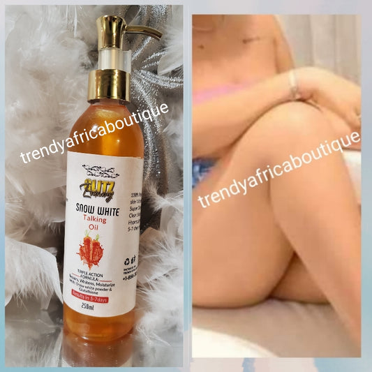 GLITZLUXURY Oshaprapra Organic Snow White face and body oil formumated with SNOW white powder & glutathion. Triple action moisturize, whitens and repairs your skin. 250mlx 1 bottle: Results in 5 to 7 days! Can be mixed into body lotion