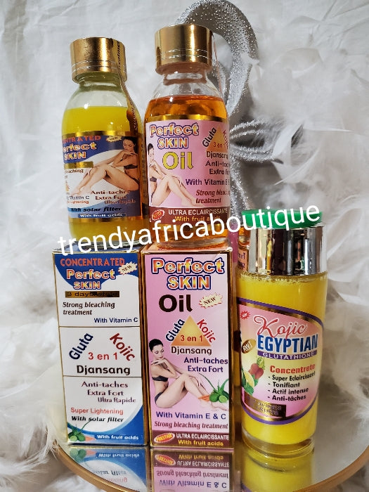 3pcs. Pro-mix serum &  oil: Perfect skin concentre bleaching serum, perfect skin gluta kojic oil, & RWT Kojic egyptian glutathion concentrated serum strong anti spots, blemise remover serum/oil.