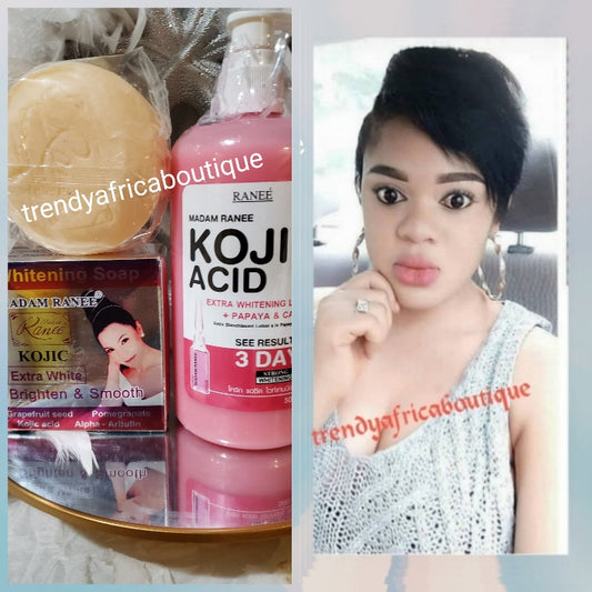 2pcs Madam Ranee Kojic Acid Extra Whitening body lotion and kojic Extra white bar soap. RESULTS IN 3 DAYS. Strong whitening.