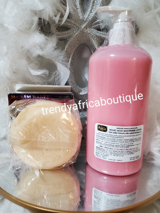 2pcs Madam Ranee Kojic Acid Extra Whitening body lotion and kojic Extra white bar soap. RESULTS IN 3 DAYS. Strong whitening.