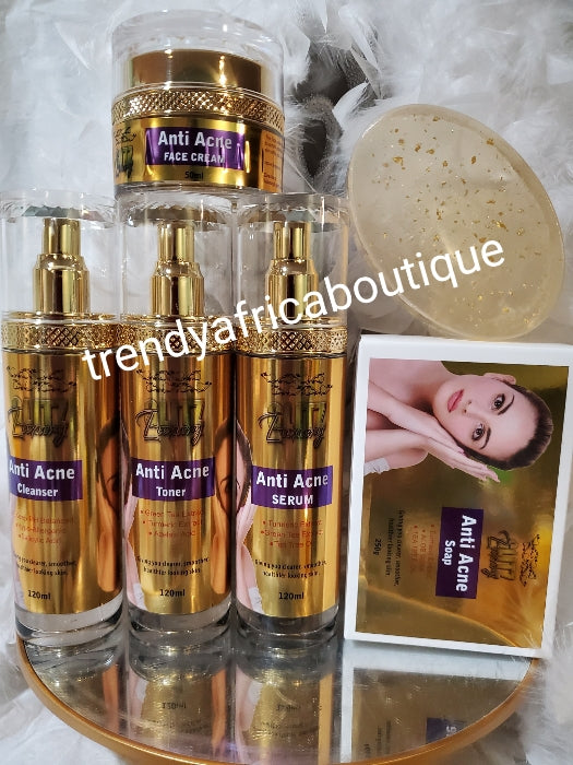 Sturborn acne/ pimples: Glitzluxury 5pcs AntiAcne treatment set: Facial cleanser, toner, serum, face cream and soap for all skin type: get rid of pimples; Black heads/white heads,Visible Results in 7 to 10 days Active ingredient is Salicylic  💯👌
