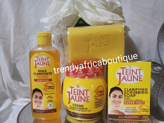 3pcs set Teint Jaune triple formula lightening & glowing CUP CREAM, teint jaune oil  SUPER RAPID, TRIPLE ACTION 300G X 1 CUP. Carote oil & Scrubbing Soap.