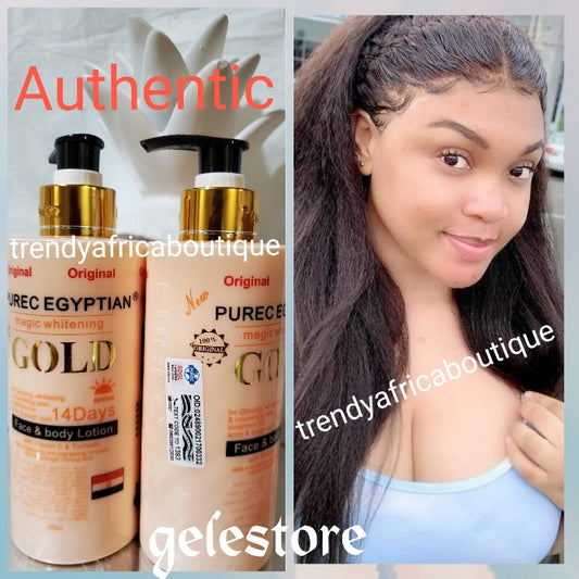 BEWARE OF FAKE:ORIGINAL Purec Egyptian magic GOLD vitamin C, turmeric, egg yolk & L-Glutathion for face & body 300ml. Fast whitening action! face and body lotion formulated to evenly lighten, and brighten your skin, giving you that natural glow