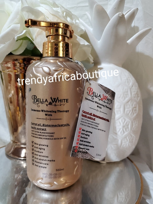 Bella White immense Aufhellungstherapie mit Karottenöl. Haut strahlende Körperlotion Anti-Aging 500mlx1. Lichtschutzfaktor 50 