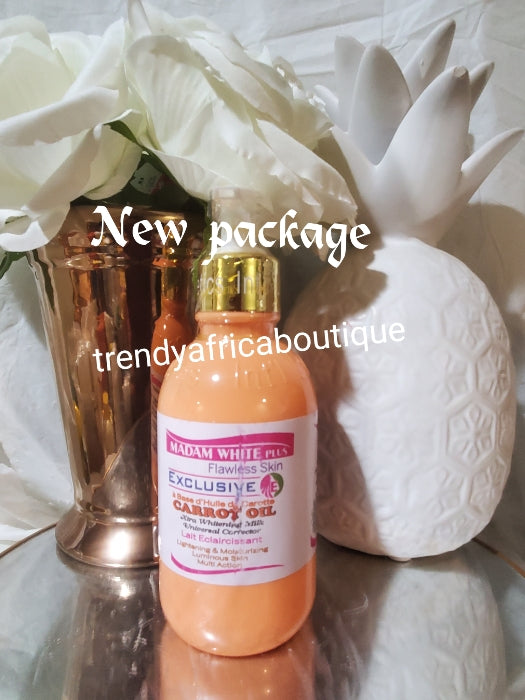 2 bottle sale: Madam white plus, flawless skin exclusive. Xtra whitening milk with carrots oil for all skin type. Universal corrector, brightening  Body Lotion 250m x 2