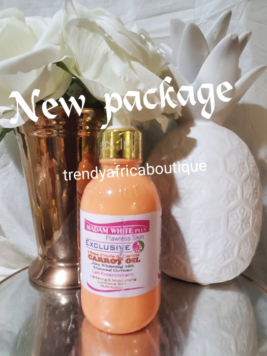 2 bottle sale: Madam white plus, flawless skin exclusive. Xtra whitening milk with carrots oil for all skin type. Universal corrector, brightening  Body Lotion 250m x 2