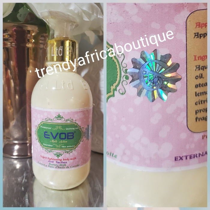 X 1 lotion ORIGINAL Evob multi action skin lighening  body lotion 250ml, with lemon extracts, snail slime and essential oil. Unifying body milk safe & effective. For sensitive skin