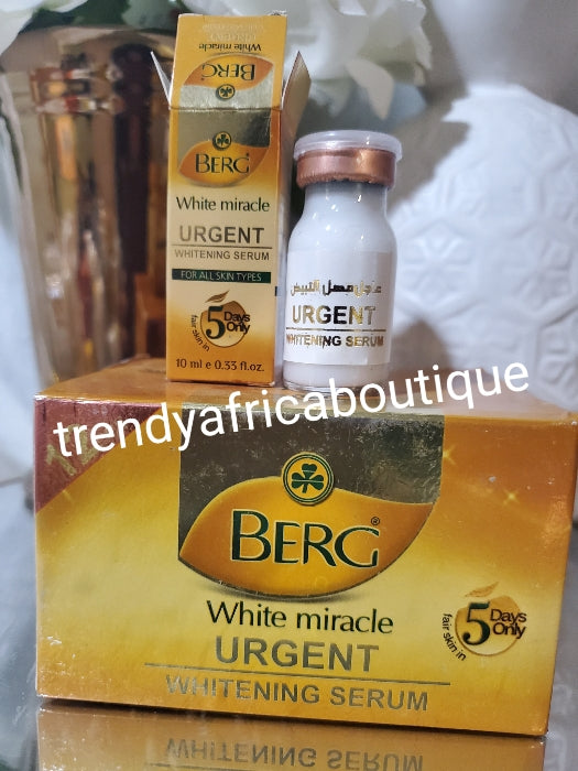 BERG WHITE miracle URGENT whitening serum/oil Formulated with Arbutin, Milk extracts Vitamin C & B5.  Fairer skin in 5 days.