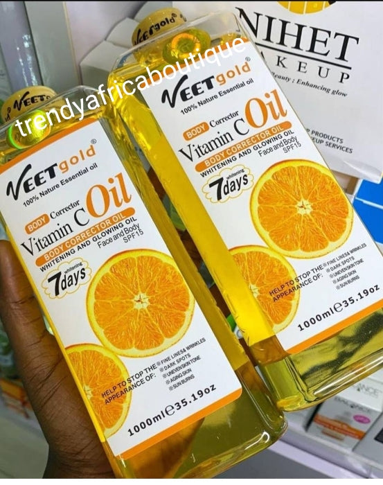 VeetGold Vitamin C-Körperkorrekturöl mit Pumpe, 100 % natürliches ätherisches Öl. In die Körperlotion mischen oder allein verwenden. Vorsicht vor Fälschungen. Lichtschutzfaktor 15