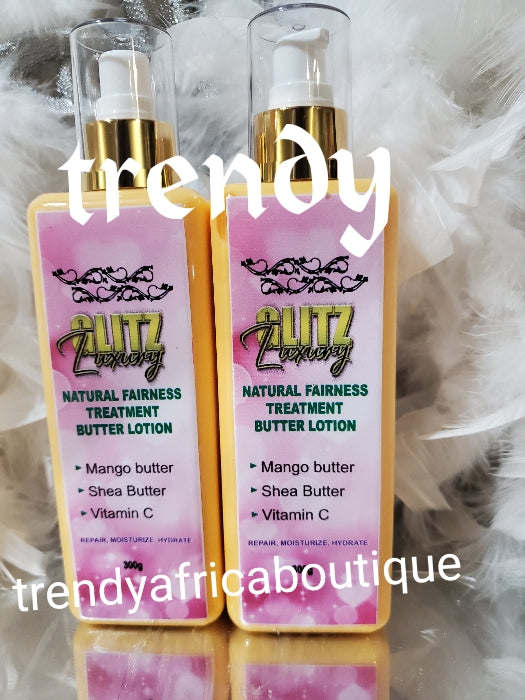 New BANGA!! Glitzluxury Customize NATURAL FAIRNESS TREATMENT BUTTER LOTION With Mango & Shea butter, vitaminC, kojic acid, almond oil for skin brightening, repair damaged skin, hydrates and protects your skin from whitening agents.300ml x 1👌💯🔥🔥🔥