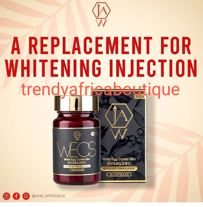 New product alert; Jaw white 3.0 egg Crystal skin. Japan advance white 3.0 formula. As strong as injection. clear skin supplements permanent whitening. 20 capsules/ bottle. Price is for one bottle ( from jaw black company)👌